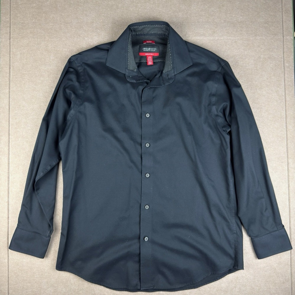 Kenneth Cole AWEAR-TECH Shirt Mens 16.5 32/33‎ Black Slim Fit Non-Iron Stretch